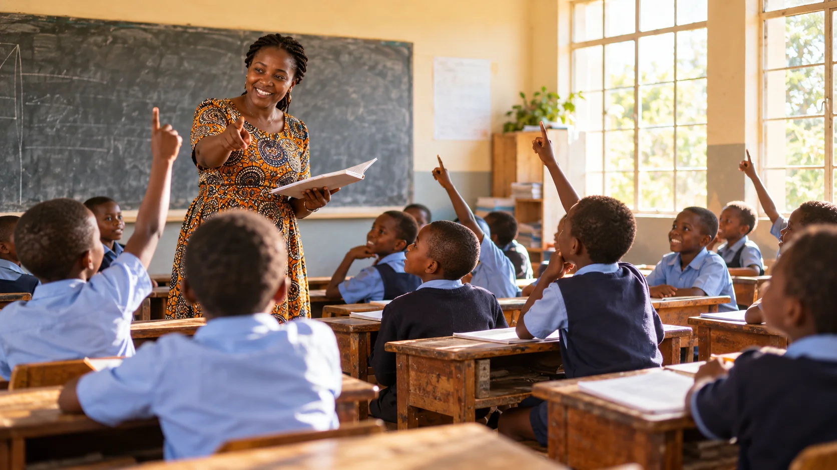 African primary school learners working together in a classroom